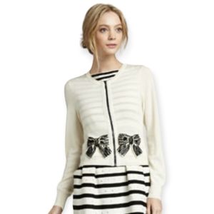 Vintage Nanette Lepore white pearl River Merino wool cardigan Womens Large